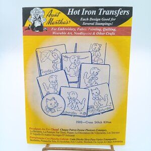 Vintage Aunt Martha's Hot Iron Transfers 3502 Cross Stitch Kitten Days